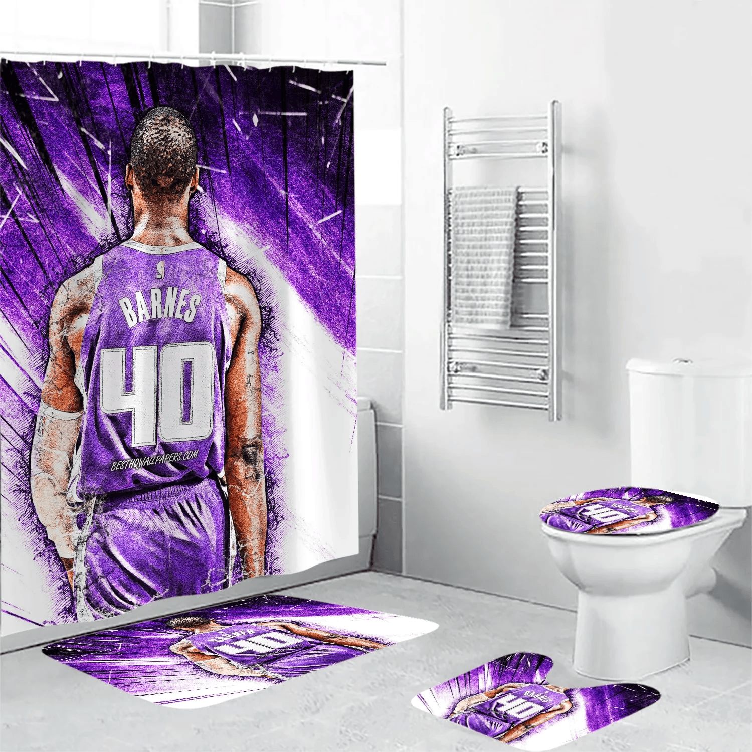 Sacramento-Kings-Harrison-Barnes-40-Waterproof-Shower-Curtain-Non-Slip-Toilet-Lid-Cover-Bath-Mat-Bathroom-Set-BRS2659 Sacramento Kings Harrison Barnes 40 Waterproof Shower Curtain Non-Slip Toilet Lid Cover Bath Mat Bathroom Set BRS2659