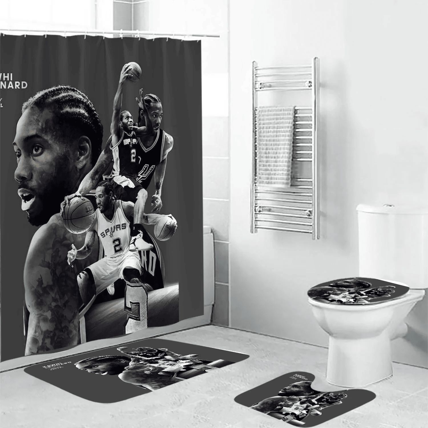 San-Antonio-Spurs-Kawhi-Leonard2-Waterproof-Shower-Curtain-Non-Slip-Toilet-Lid-Cover-Bath-Mat-Bathroom-Set-BRS2626 San Antonio Spurs Kawhi Leonard2 Waterproof Shower Curtain Non-Slip Toilet Lid Cover Bath Mat Bathroom Set BRS2626