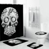 San Antonio Spurs Skull Black White Waterproof Shower Curtain Non-Slip Toilet Lid Cover Bath Mat Bathroom Set BRS2652