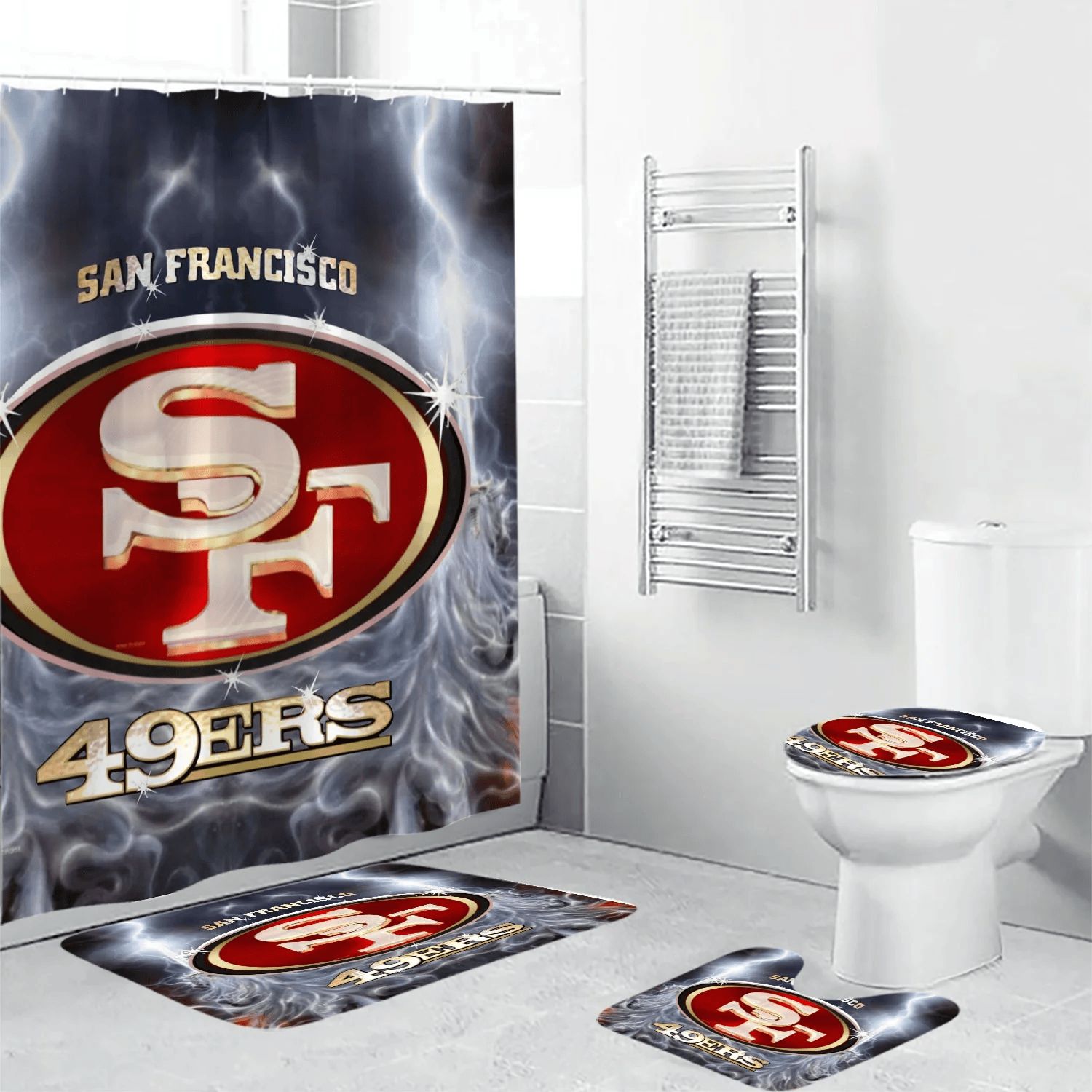 San-Francisco-49ers-Logo-Art-Fire-Smoke-Waterproof-Shower-Curtain-Non-Slip-Toilet-Lid-Cover-Bath-Mat-Bathroom-Set-BRS2566 San Francisco 49ers Logo Art Fire Smoke Waterproof Shower Curtain Non-Slip Toilet Lid Cover Bath Mat Bathroom Set BRS2566
