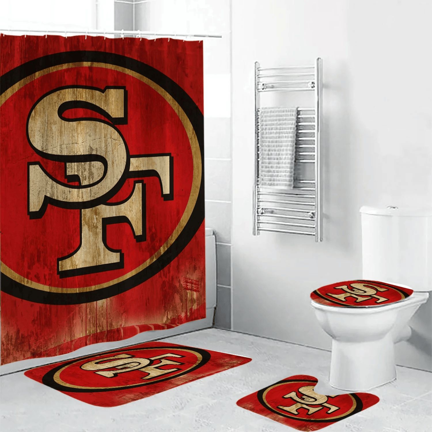 San-Francisco-49ers-Logo-Vintage2-Waterproof-Shower-Curtain-Non-Slip-Toilet-Lid-Cover-Bath-Mat-Bathroom-Set-BRS2625 San Francisco 49ers Logo Vintage2 Waterproof Shower Curtain Non-Slip Toilet Lid Cover Bath Mat Bathroom Set BRS2625