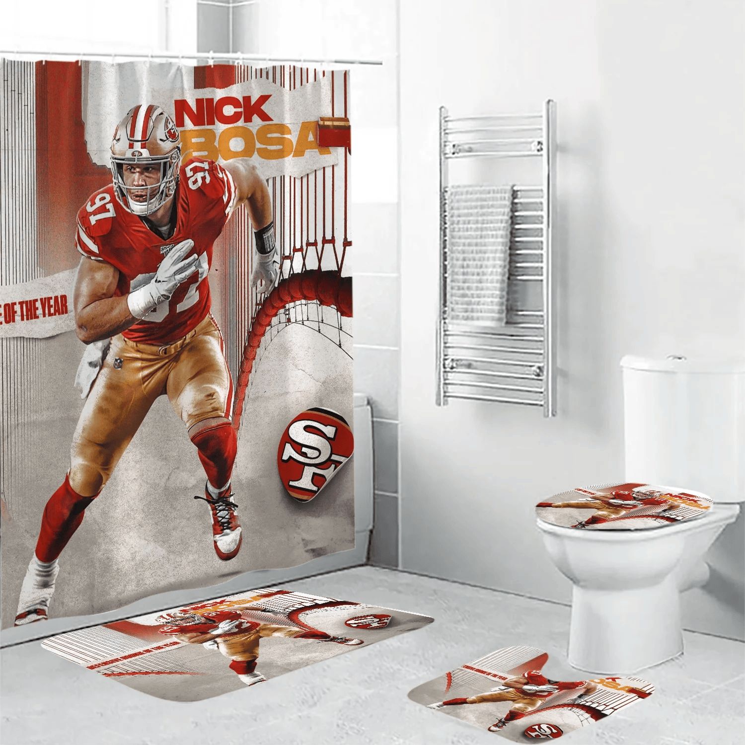 San-Francisco-49ers-Nick-Bosa-97-Waterproof-Shower-Curtain-Non-Slip-Toilet-Lid-Cover-Bath-Mat-Bathroom-Set-BRS2553 San Francisco 49ers Nick Bosa 97 Waterproof Shower Curtain Non-Slip Toilet Lid Cover Bath Mat Bathroom Set BRS2553