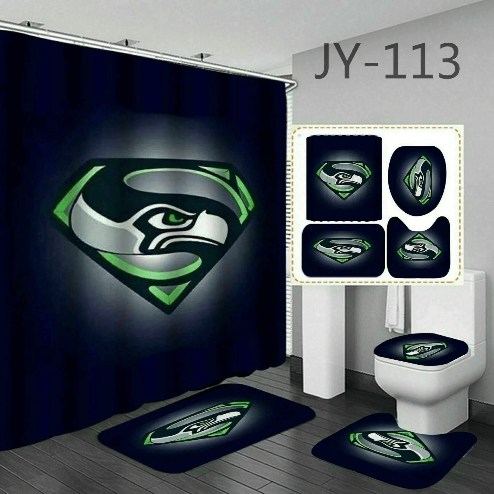 Seattle-Seahawks-Logo-Diamon-Waterproof-Shower-Curtain-Non-Slip-Toilet-Lid-Cover-Bath-Mat-Bathroom-Set-seattleseahawks-BRS4187 Seattle Seahawks Logo Diamon Waterproof Shower Curtain Non-Slip Toilet Lid Cover Bath Mat Bathroom Set