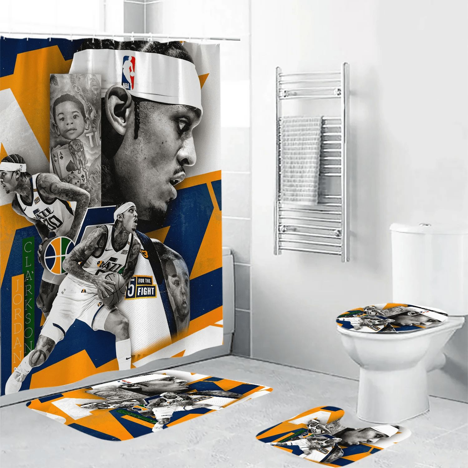 Utah-Jazz-00-Jordan-Clarkson-5-Waterproof-Shower-Curtain-Non-Slip-Toilet-Lid-Cover-Bath-Mat-Bathroom-Set-BRS4733 Utah Jazz 00 Jordan Clarkson 5 Waterproof Shower Curtain Non-Slip Toilet Lid Cover Bath Mat Bathroom Set BRS4733