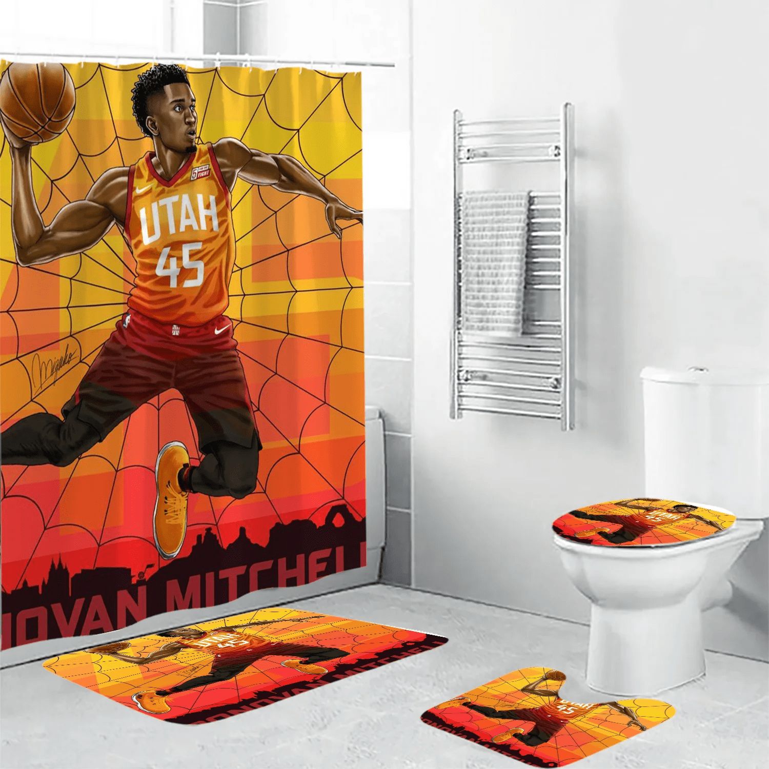 Utah-Jazz-45-Donova-Mitchell-Waterproof-Shower-Curtain-Non-Slip-Toilet-Lid-Cover-Bath-Mat-Bathroom-Set-BRS4730 Utah Jazz 45 Donova Mitchell Waterproof Shower Curtain Non-Slip Toilet Lid Cover Bath Mat Bathroom Set BRS4730