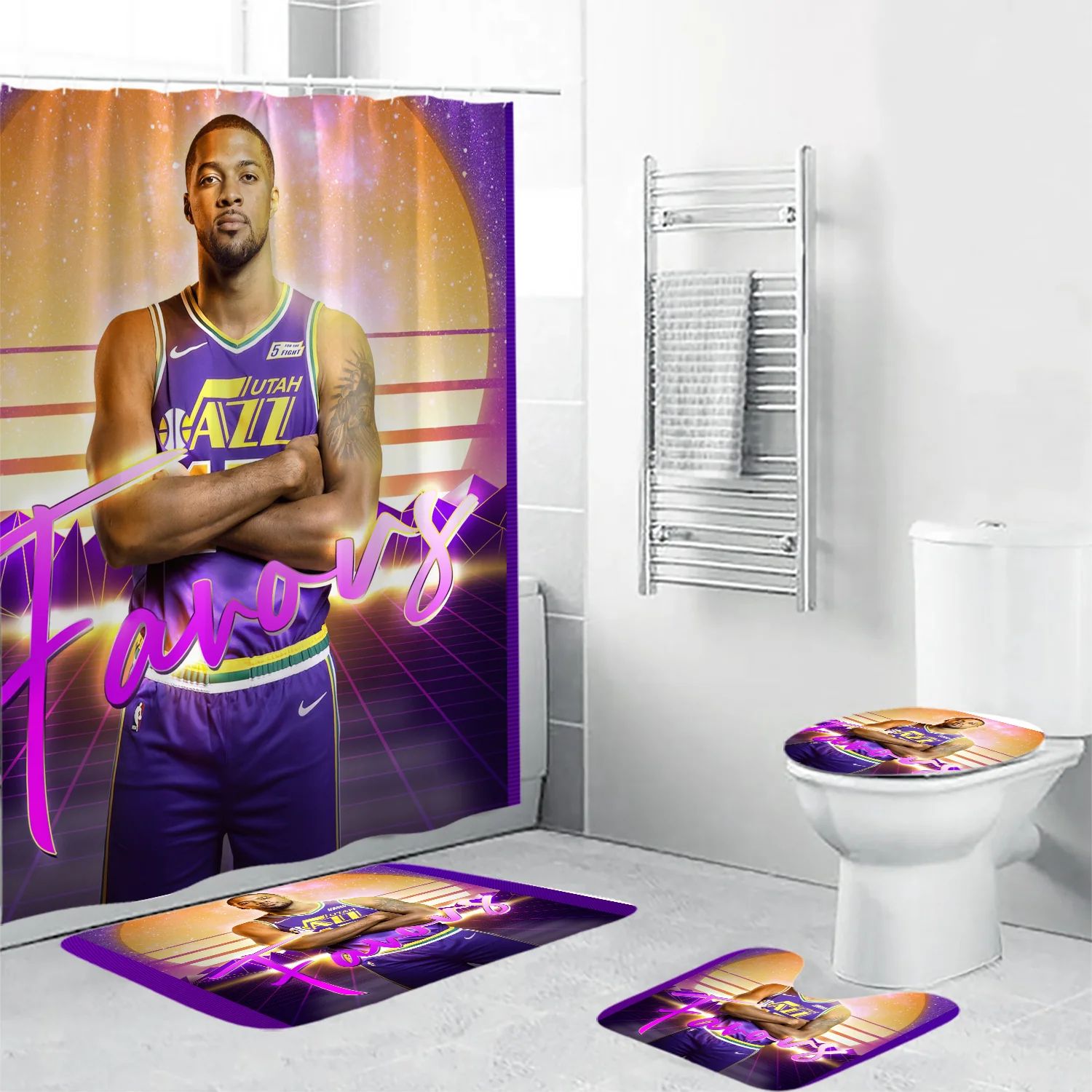 Utah-Jazz-Player-4-Waterproof-Shower-Curtain-Non-Slip-Toilet-Lid-Cover-Bath-Mat-Bathroom-Set-BRS4717 Utah Jazz Player 4 Waterproof Shower Curtain Non-Slip Toilet Lid Cover Bath Mat Bathroom Set BRS4717