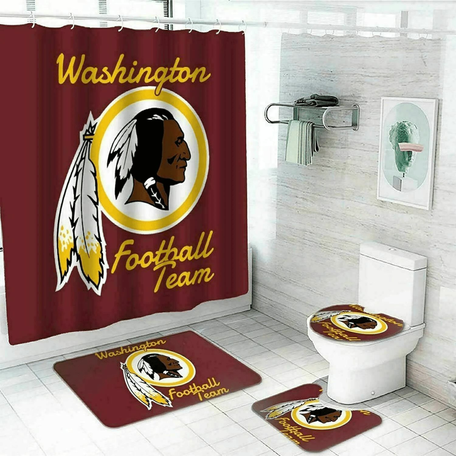 Washington-Commanders-1-Logo-Waterproof-Shower-Curtain-Non-Slip-Toilet-Lid-Cover-Bath-Mat-Bathroom-Set-BRS4166 Washington Commanders 1 Logo Waterproof Shower Curtain Non-Slip Toilet Lid Cover Bath Mat Bathroom Set BRS4166