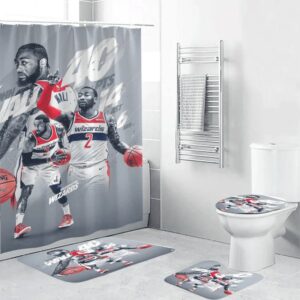 Washington Wizards John Wall9 Waterproof Shower Curtain Non-Slip Toilet Lid Cover Bath Mat Bathroom Set BRS2225