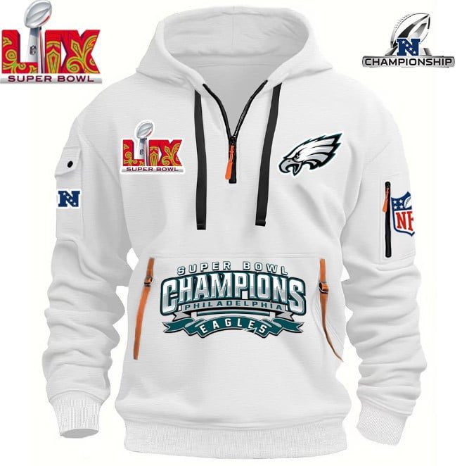 NFL-Super-Bowl-LIX-2025-Champion-Philadelphia-Eagles-Hoodie-Half-Zipper-PQH1000 NFL Super Bowl LIX 2025 Champion Philadelphia Eagles Hoodie Half Zipper PQH1000