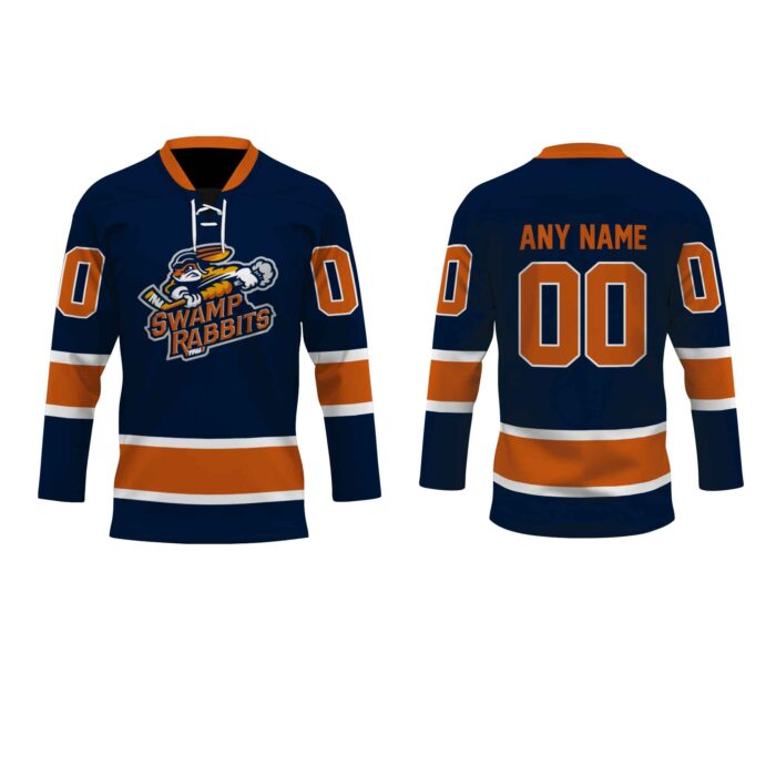 ECHL Greenville Swamp Rabbits Personalized Navy Lace Hockey Jersey