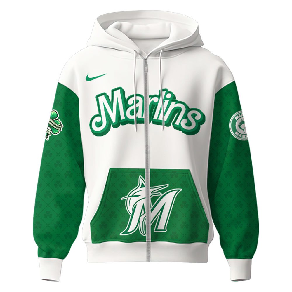 Miami-Marlins-MLB-x-St.-Patricks-Day-Limited-Edition-Performance-Zip-Hoodie-2025 Miami Marlins MLB x St. Patrick's Day Limited Edition Performance Zip Hoodie 2025