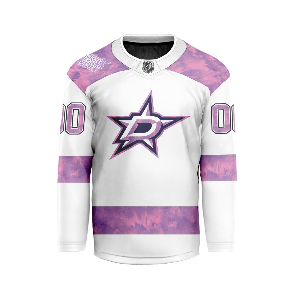 NHL-Dallas-Stars-Personalized-Hockey-Fights-Cancer-Design-Hockey-Jersey-Collar-Logo NHL Dallas Stars Personalized Hockey Fights Cancer Design Hockey Jersey Collar Logo