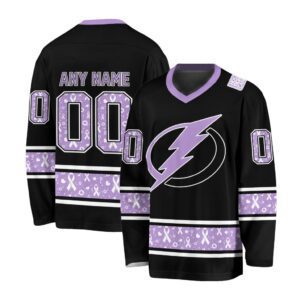 NHL Tampa Bay Lightning Special Black Hockey Fight Cancer V-neck Hockey Jersey FHJ301