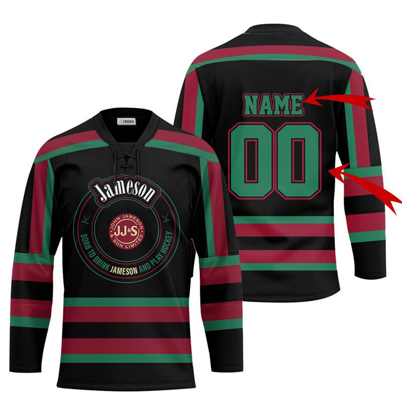 Personalized-Black-Born-To-Drink-Jameson-and-Play-Lace-Hockey-Jersey Personalized Black Born To Drink Jameson and Play Lace Hockey Jersey