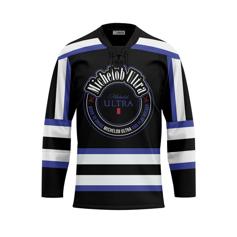 Personalized-Black-Born-To-Drink-Michelob-ULTRA-and-Play-Lace-Hockey-Jersey-1