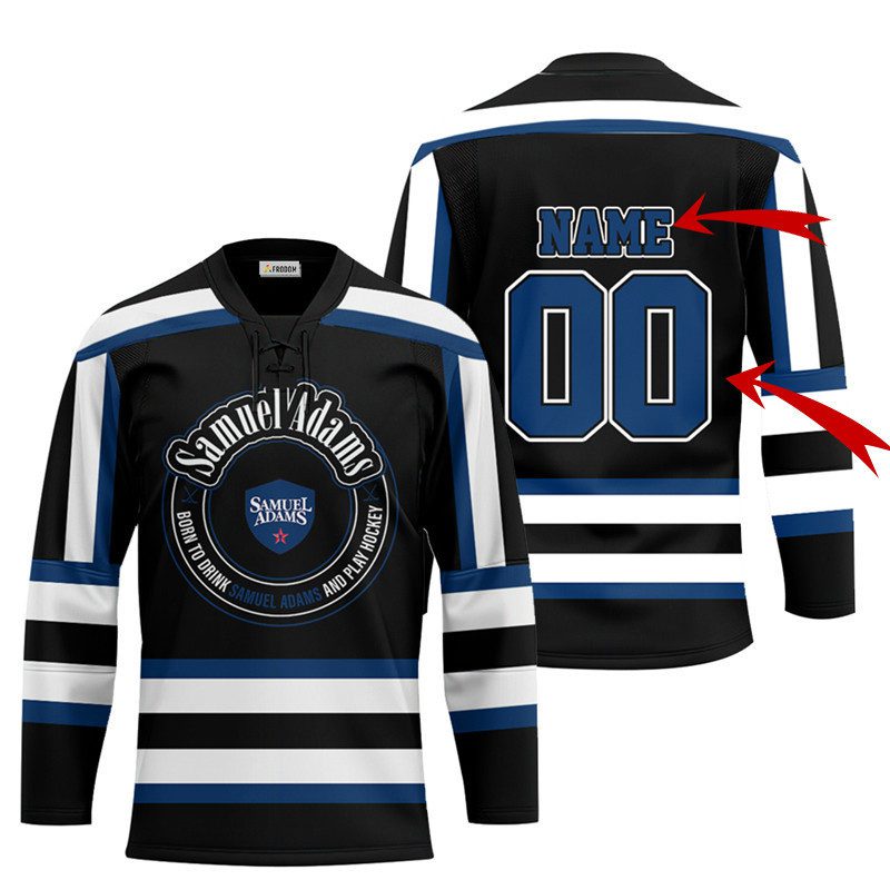 Personalized-Black-Born-To-Drink-Samuel-Adams-and-Play-Lace-Hockey-Jersey Personalized Black Born To Drink Samuel Adams and Play Lace Hockey Jersey