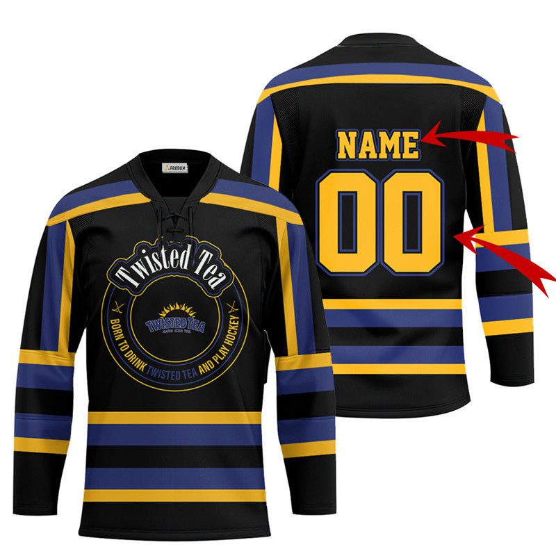 Personalized-Black-Born-To-Drink-Twisted-Tea-and-Play-Lace-Hockey-Jersey Personalized Black Born To Drink Twisted Tea and Play Lace Hockey Jersey