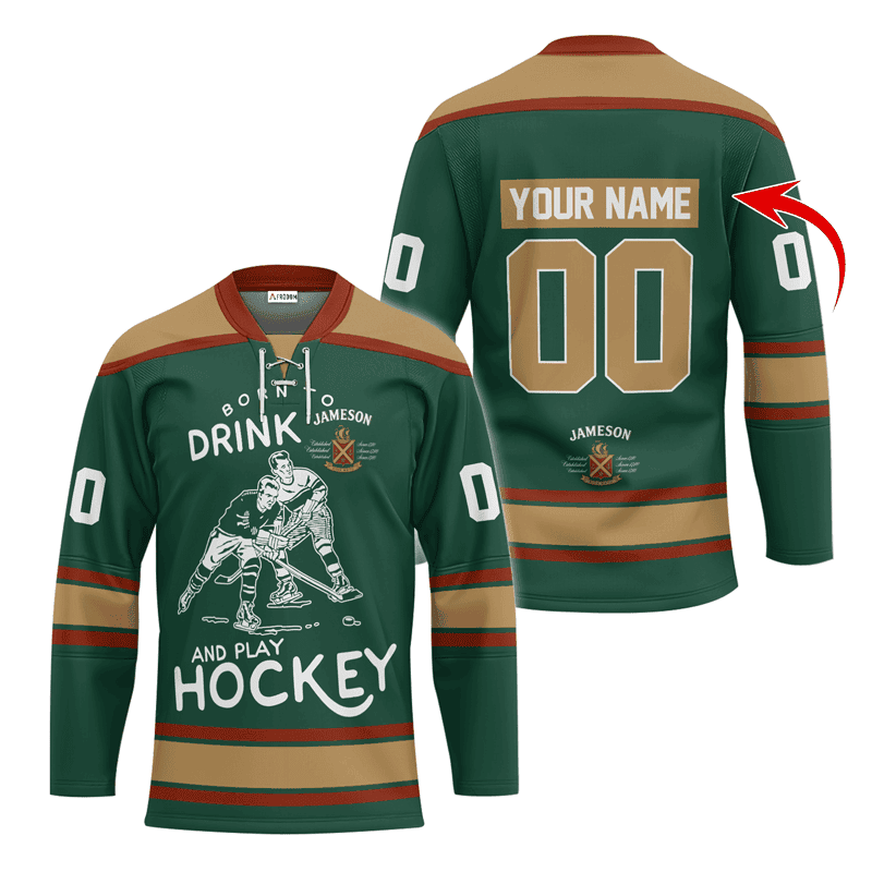 Personalized-Born-To-Drink-Jameson-and-Play-Lace-Hockey-Jersey Personalized Born To Drink Jameson and Play Lace Hockey Jersey