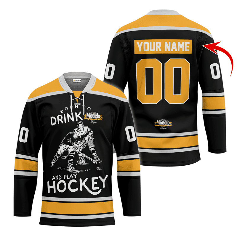 Personalized-Born-To-Drink-Modelo-Beer-and-Play-Lace-Hockey-Jersey Personalized Born To Drink Modelo Beer and Play Lace Hockey Jersey
