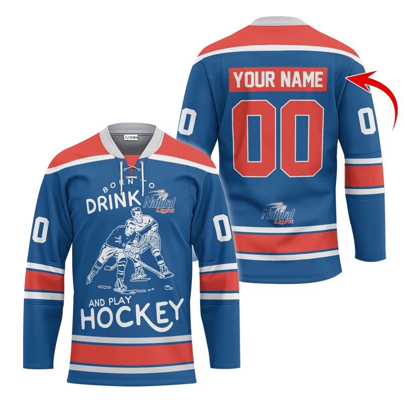 Personalized-Born-To-Drink-Natural-Light-and-Play-Lace-Hockey-Jersey Personalized Born To Drink Natural Light and Play Lace Hockey Jersey