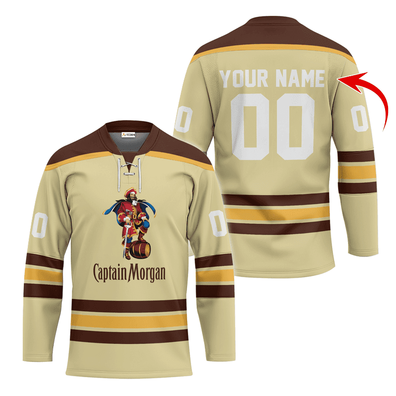 Personalized-Captain-Morgan-Beige-Lace-Hockey-Jersey Personalized Captain Morgan Beige Lace Hockey Jersey