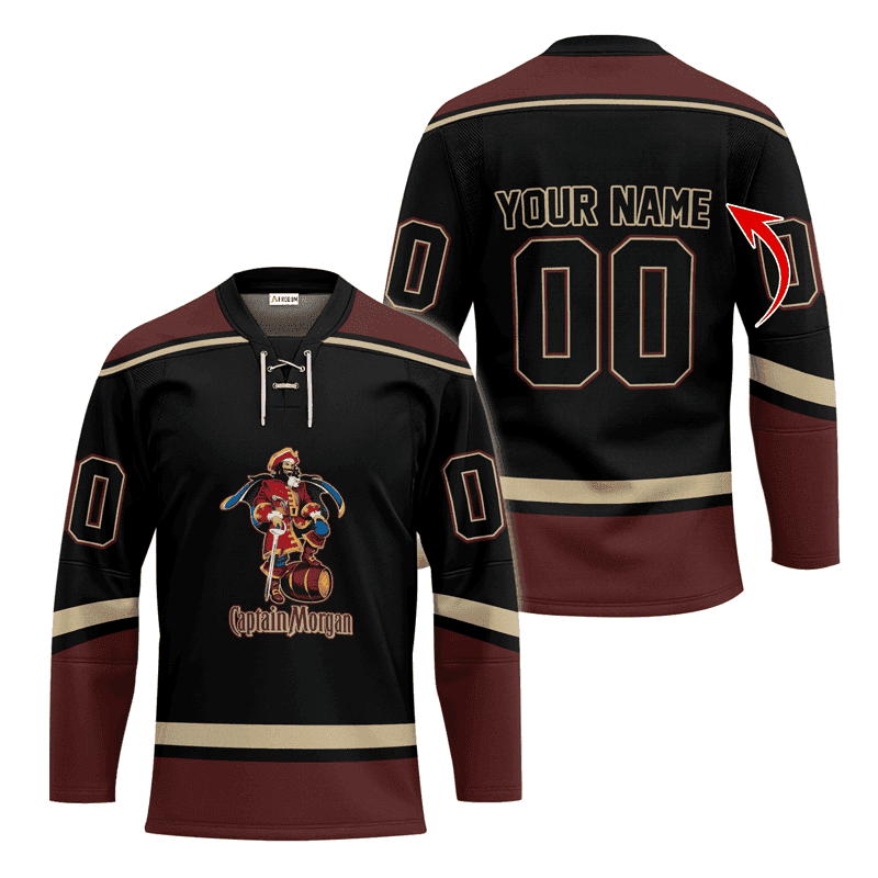 Personalized-Captain-Morgan-Black-And-Brown-Lace-Hockey-Jersey Personalized Captain Morgan Black And Brown Lace Hockey Jersey