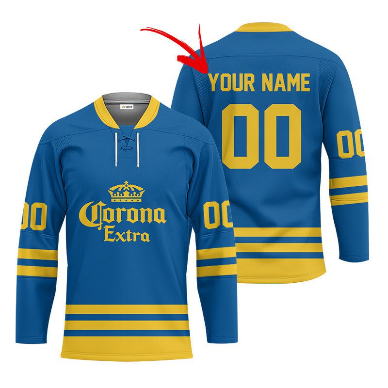 Personalized-Corona-Extra-Blue-Retro-Lace-Hockey-Jersey Personalized Corona Extra Blue Retro Lace Hockey Jersey