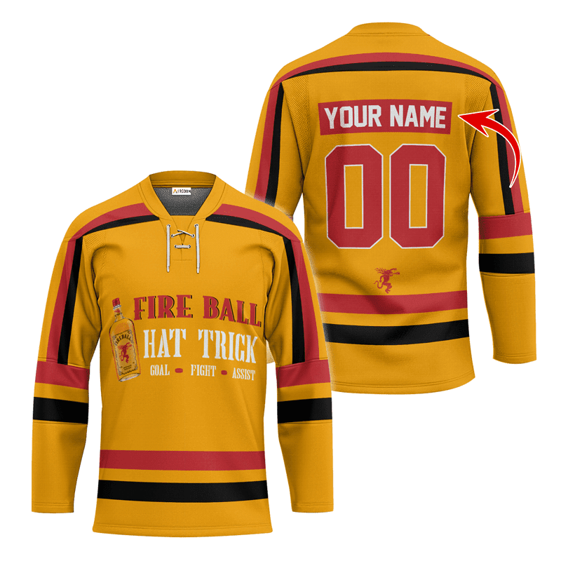 Personalized-Fireball-Whiskey-Hat-Trick-Lace-Hockey-Jersey Personalized Fireball Whiskey Hat Trick Lace Hockey Jersey