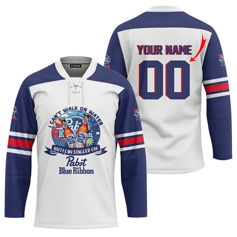 Personalized-I-Can-Stagger-On-Pabst-Blue-Ribbon-Lace-Hockey-Jersey Personalized I Can Stagger On Pabst Blue Ribbon Lace Hockey Jersey
