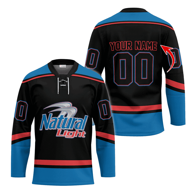 Personalized-Natural-Light-Black-And-Blue-Lace-Hockey-Jersey Personalized Natural Light Black And Blue Lace Hockey Jersey