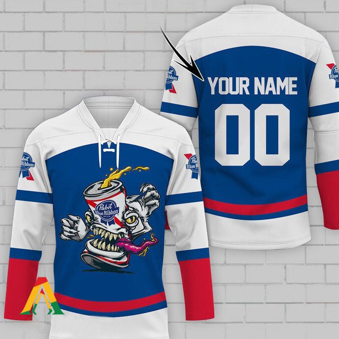 Personalized-Pabst-Blue-Ribbon-Lace-Hockey-Jersey Personalized Pabst Blue Ribbon Lace Hockey Jersey