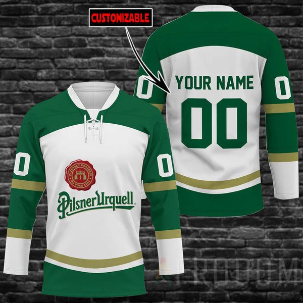 Personalized-Pilsner-Urquell-Beer-Lace-Hockey-Jersey Personalized Pilsner Urquell Beer Lace Hockey Jersey