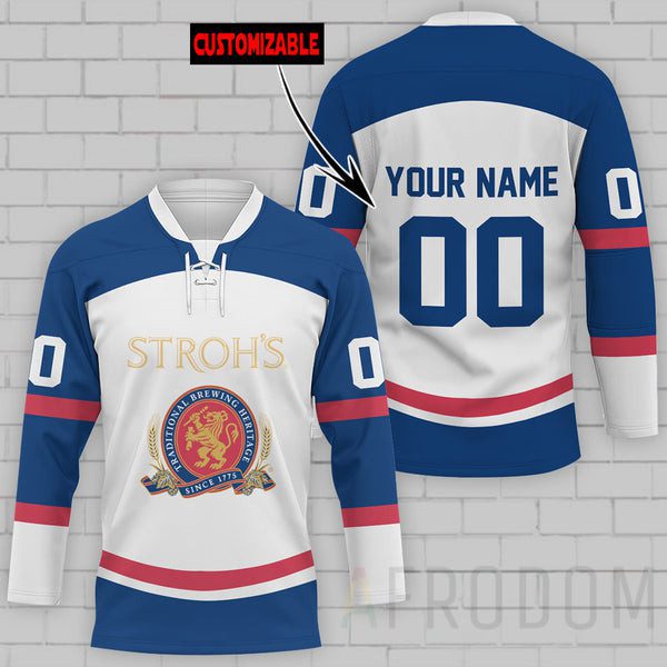 Personalized-Strohs-Beer-Lace-Hockey-Jersey Personalized Stroh's Beer Lace Hockey Jersey