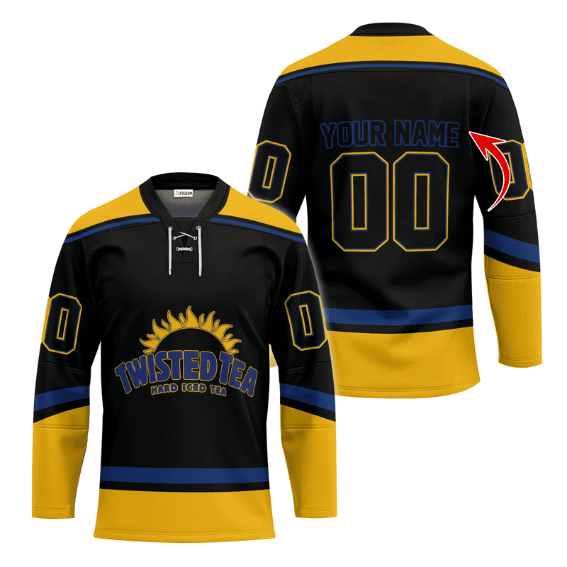 Personalized-Twisted-Tea-Black-And-Yellow-Lace-Hockey-Jersey Personalized Twisted Tea Black And Yellow Lace Hockey Jersey