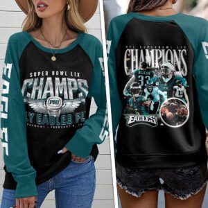 Philadelphia Eagles Super Bowl LIX Champion 2025 Round Neck Raglan Sleeve Sweatshirt NCT1042