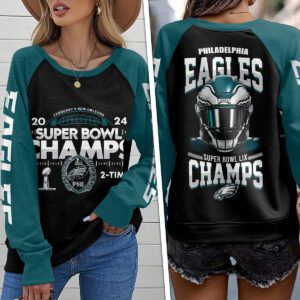 Philadelphia Eagles Super Bowl LIX Champion 2025 Round Neck Raglan Sleeve Sweatshirt NCT1046