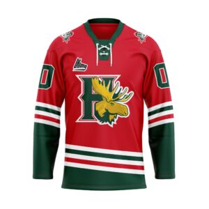QMJHL Halifax Mooseheads Personalized Red Lace Hockey Jersey