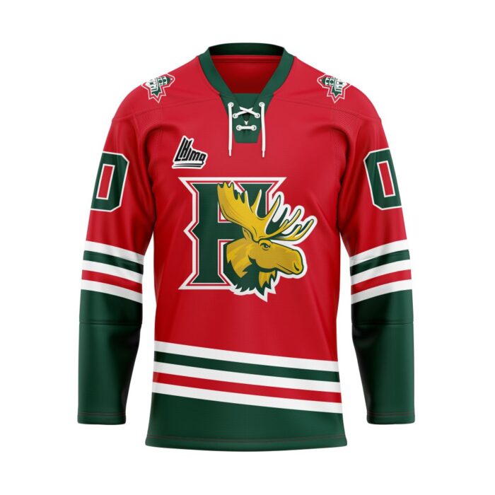 QMJHL Halifax Mooseheads Personalized Red Lace Hockey Jersey