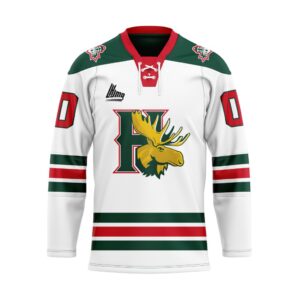 QMJHL Halifax Mooseheads Personalized White Lace Hockey Jersey