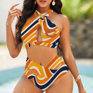 Chicago Bears Women's 2PCS Bikini Swimsuit Crisss Cross Cutout Bathing Suit ACC1253