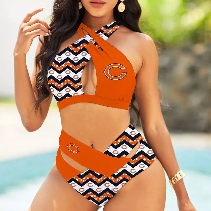 Chicago Bears Women's 2PCS Bikini Swimsuit Crisss Cross Cutout Bathing Suit ACC1254