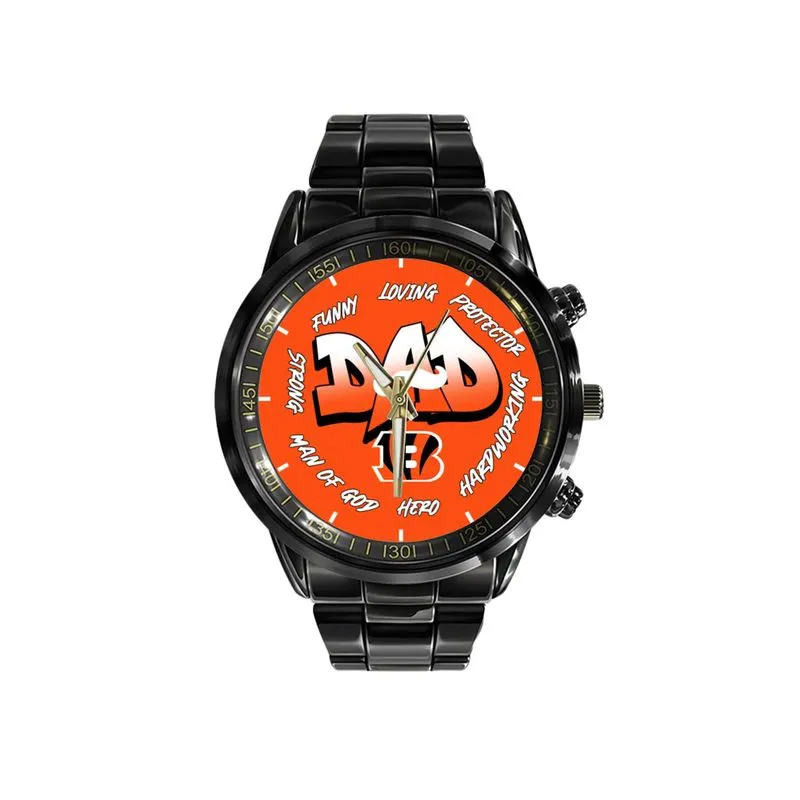 Cincinnati Bengals Limited Edition Black Stainless Steel Watch For Father's Day