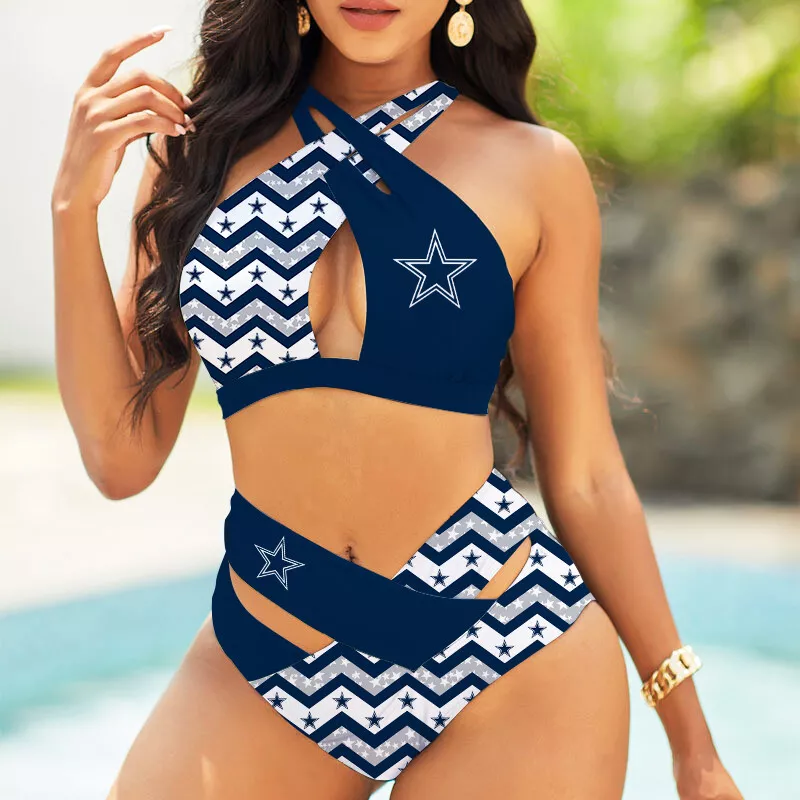 Dallas Cowboys Women's 2PCS Bikini Swimsuit Crisss Cross Cutout Bathing Suit ACC1249