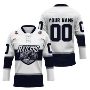 ECHL Worcester Railers Personalized White Lace Hockey Jersey