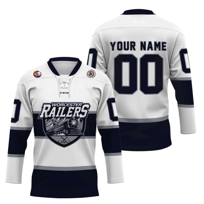 ECHL Worcester Railers Personalized White Lace Hockey Jersey