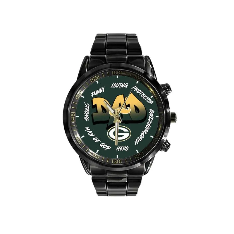 Green Bay Packers Limited Edition Black Stainless Steel Watch For Father's Day