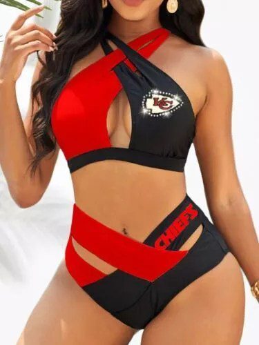Kansas-City-Chiefs-Womens-2PCS-Bikini-Swimsuit-Crisss-Cross-Cutout-Bathing-Suit-ACC1272 Kansas City Chiefs Women's 2PCS Bikini Swimsuit Crisss Cross Cutout Bathing Suit ACC1272