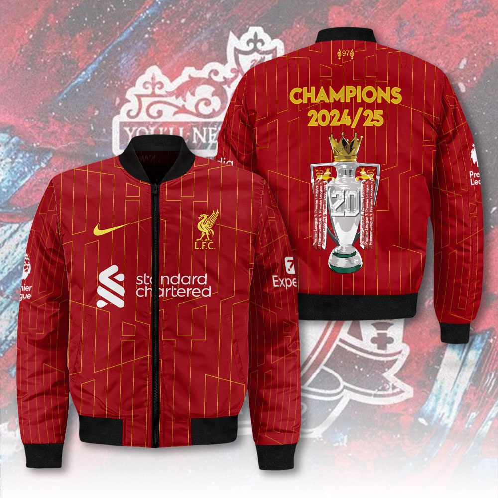 Liverpool-FC-Champion-202425-Premier-League-3D-Bomber-Jacket-GCL1298 Liverpool FC Champion 2024/25 Premier League 3D Bomber Jacket GCL1298
