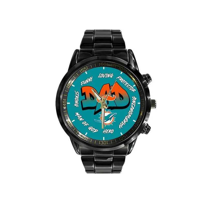 Miami Dolphins Limited Edition Black Stainless Steel Watch For Father's Day
