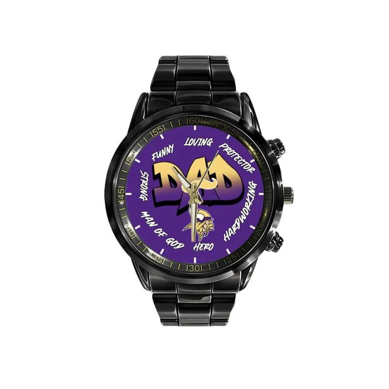 Minnesota Vikings Limited Edition Black Stainless Steel Watch For Father's Day